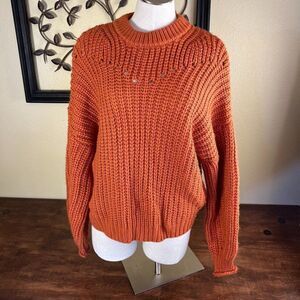 Elodie Women's Burnt Orange Chunky Knit Long Sleeve Pullover Sweater Size Medium